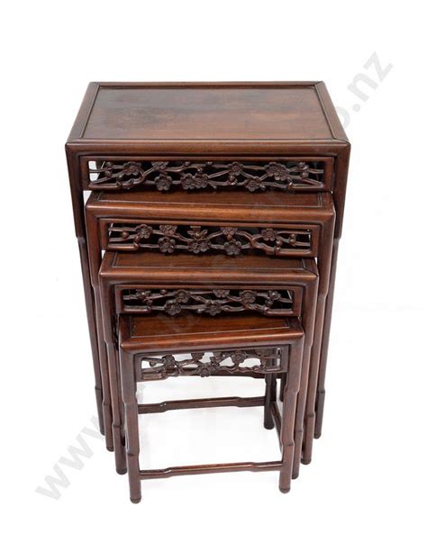 Nest Of Four Chinese Rosewood Tables Graduated Size With Pieced