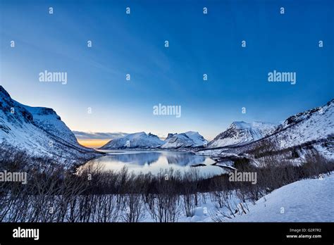 Winter Landscape Panorama Of Bergsfjorden Senja Skaland Troms