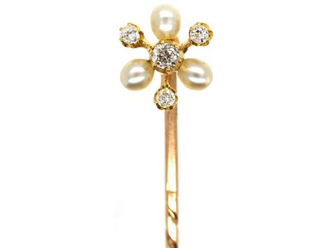 Edwardian Natural Pearl And Diamond Tie Pin The Antique Jewellery Company
