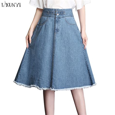 Lxunyi 4xl A Line Denim Skirt Plus Size High Waist Jeans Skirt Women Tassel Pockets Casual