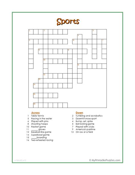 Sports Crossword Puzzles Printable Printable Templates