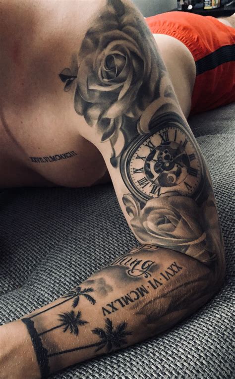 tattoo-rose-uhr-palmen-tryeverything-flügel-cool-arm-tattoos,-left-arm-tattoos,-arm