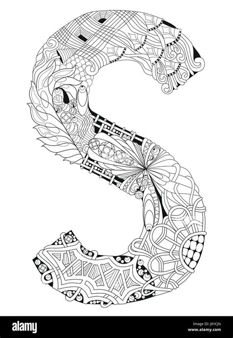Lletter S For Coloring Vector Decorative Zentangle Object Stock Vector