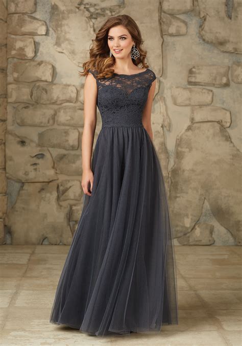 Long And Elegant Lace And Tulle Bridesmaid Dress Style 111 Morilee