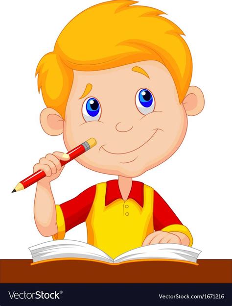 Vector Illustration Of Little Boy Cartoon Studying Download A Free
