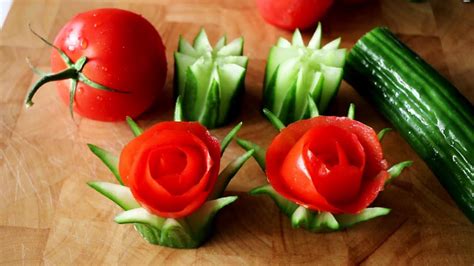 Simple Lovely Cucumber And Tomato Rose Flower Garnish Youtube