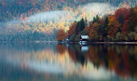Slovenia Autumn October Forest Lake House Reflection Hd