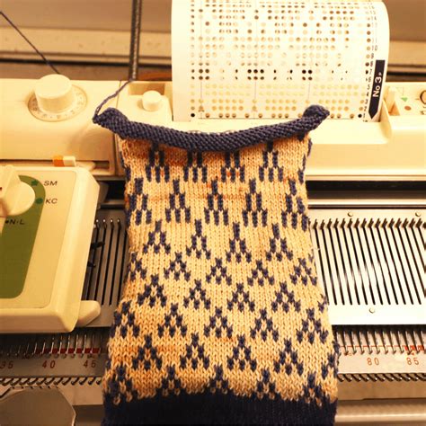 machine knitting with punch card tuck and fair isle stitch pattern