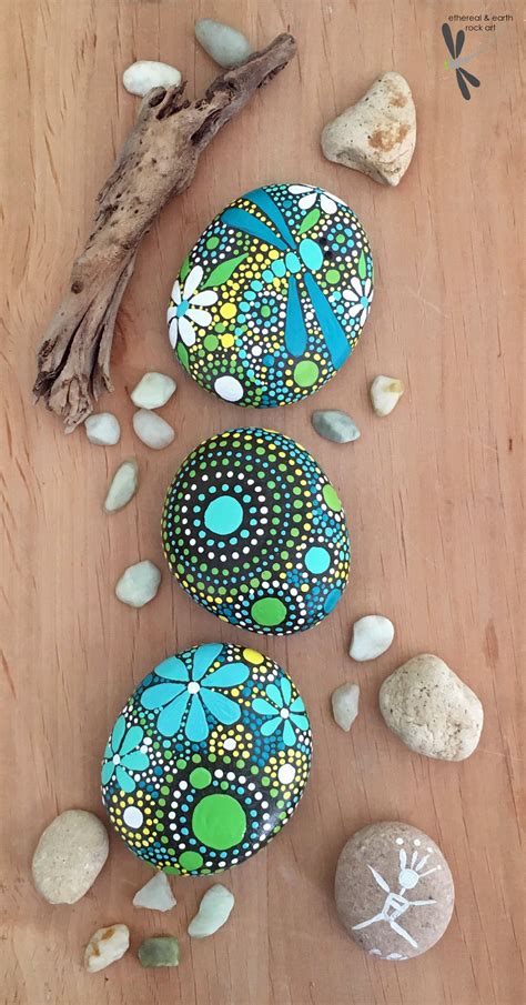 Hand Painted Stone Trio 24 With Free Usa Shipping Original Rock Art
