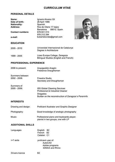 Modelo De Curriculum Vitae Ingles Modelo De Curriculum Vitae