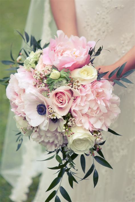 Pretty Hydrangea Rose Wax Flowers And Anemone Bridal Bouquet With