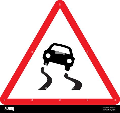 Slippery Road Traffic Warning Sign Vector Red Triangle Board Road