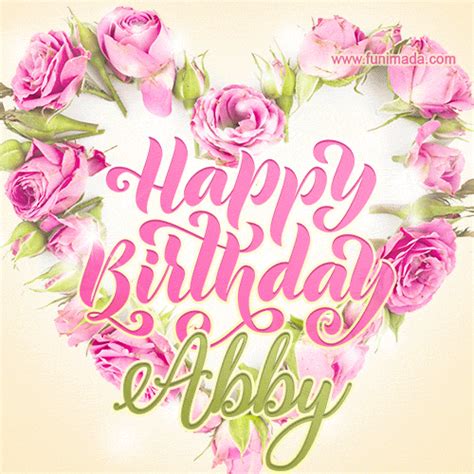 Pink Rose Heart Shaped Bouquet Happy Birthday Card For Abby