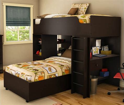 You need nothing more that this set of metal bunk bed with futon, corner desk, chair and cd rack. 21 Top Wooden L-Shaped Bunk Beds (WITH SPACE-SAVING FEATURES)