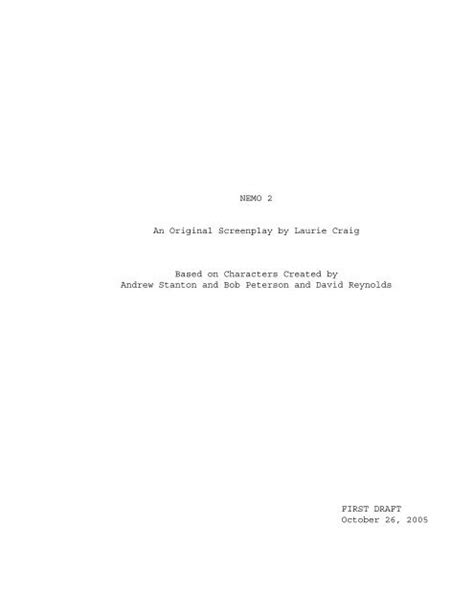 Nemo 2 An Original Screenplay By Laurie Craig Based On