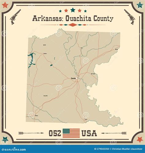 Vintage Map Of Ouachita County In Arkansas Usa Stock Vector