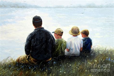 Father Three Sons By Lake Painting By Vickie Wade Fine Art America
