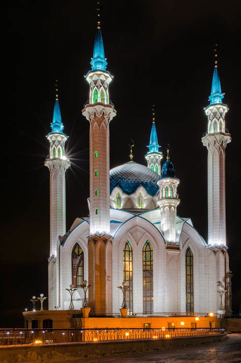 Kul Sharif Mosque By Night Kazan Russia Храм Мечеть Исламская