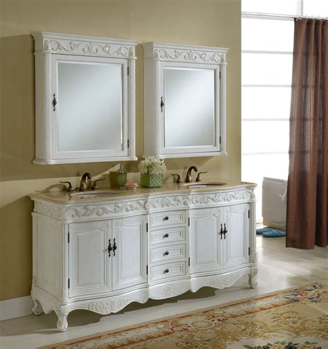 Find ideas for bathroom vanities with double the space, double the storage, and double the style. 72" Tuscany Antique White Double Sink Bathroom Vanity ...