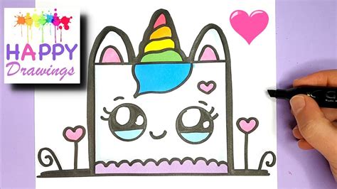 How To Draw A Cute Unicorn Birthday Cake Easy Happy Drawings