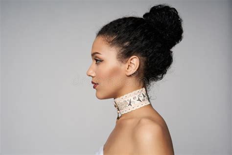 Beauty Profile Portrait Of Beautiful Mixed Race Woman Wearing Chocker Stock Image Image Of