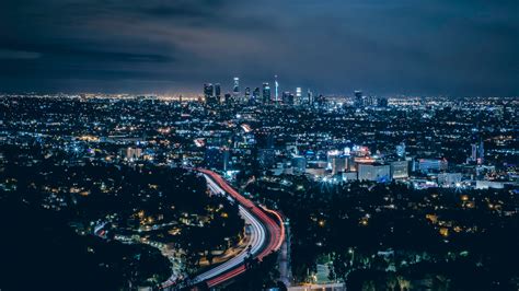 Download Wallpaper 1366x768 Los Angeles City Skyscrapers Night