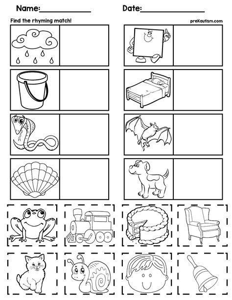Rhyming Words A Worksheet For Kindergarten Language Development