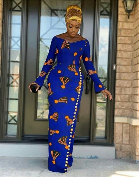 blue african print dress african blue dress african long sleeve dress african fitted maxi dress