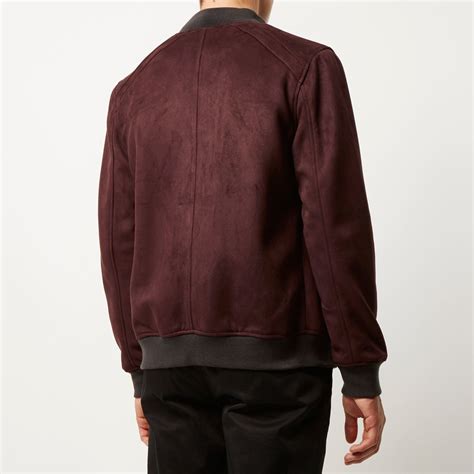 River Island Dark Red Faux Suede Bomber Jacket In Red For Men Lyst