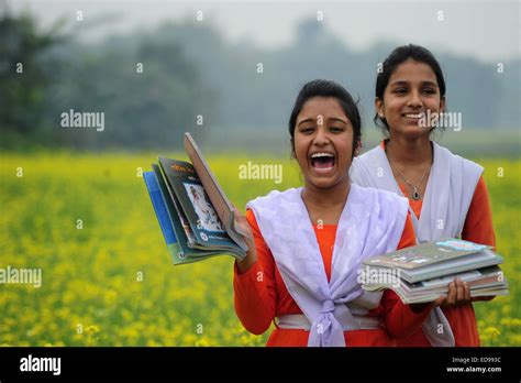 Bangladeshi Village Girls Are Going To School In The Muster Field With