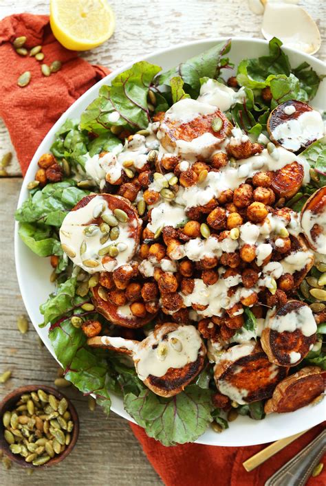 Healthy Roasted Sweet Potato Crispy Chickpea Salad With A 3 Ingredient
