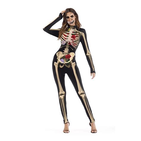 Skeleton Bodysuit Costumes Vintage Skeleton Scary Costume Skinny Jumpsuit Long Sleeve Bodysuit