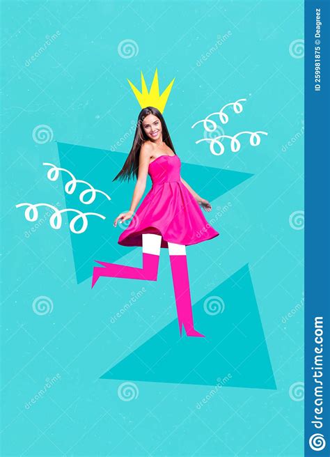 Vertical Collage Picture Of Gorgeous Positive Girl Pink Dress Painted
