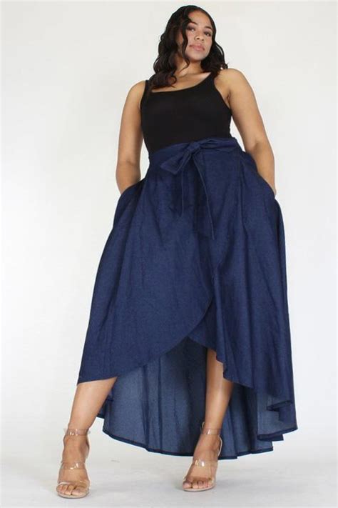 Plus Size Denim High Waist Relaxed Maxi Skirt Slayboo