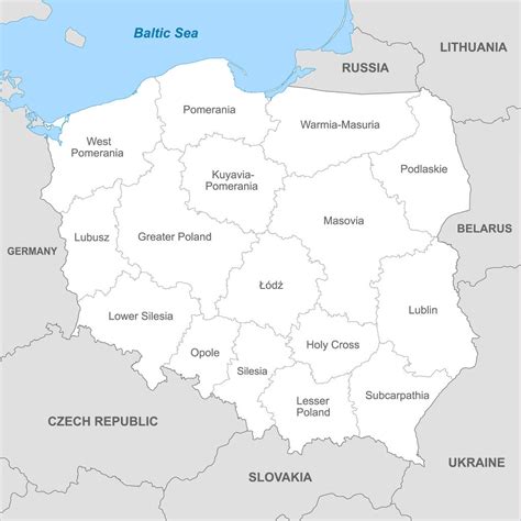Politische Landkarte Polens Mit Grenzen Zwischen Regionen Lizenzfreies