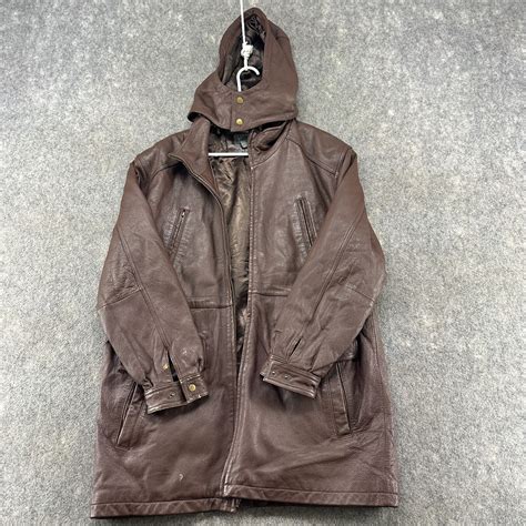 Wilsons Leather Jacket Mens M Brown Hooded Parka Line Gem