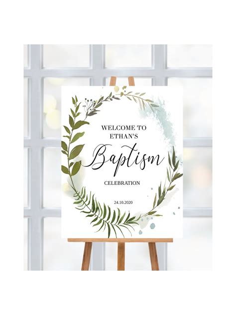 Printable Poster Template Personalized Baptism Welcome Sign Greenery