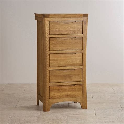 Orrick Tall 5 Drawer Chest In Rustic Solid Oak Dark Wood Furniture