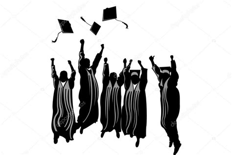Silhouettes Of Graduates Students Celebrating And Throwing Caps ⬇