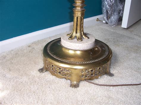 Antique Brass And Marble Base Floor Lamp With Decorative Finial Floor