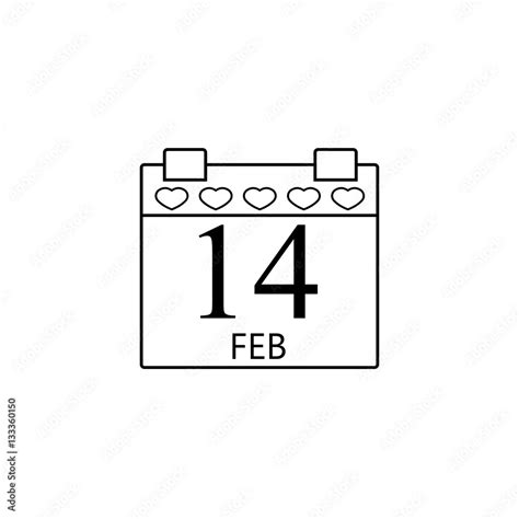 Valentines Calendar Line Icon 14 February Valentines Day Vector