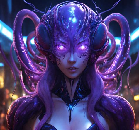 lexica anime wide shot tentacle hair lights for eyes extra eyes demonic evil venom squid