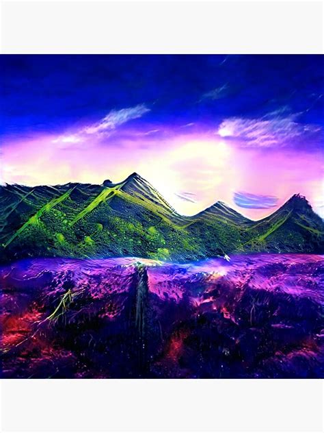 Trippy Neon Mountain Range Abstract Art Sticker By Butchercus