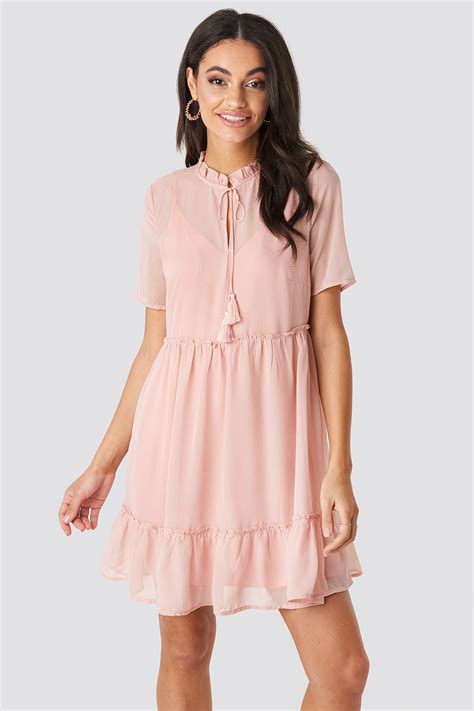 Short Sleeve Flowy Mini Dress Pink Na