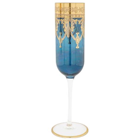 Murano Glass Goblets Set Of Two Murano Glass Champagne Flutes 24k Gold Leaf Blue