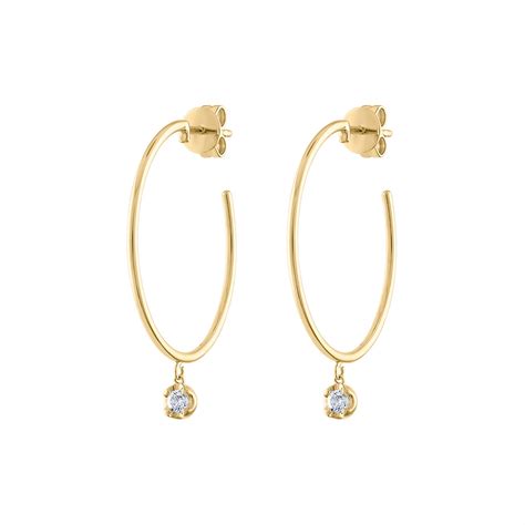 14kt Gold Diamond Bezel Drop Hoop Earring Jewels By Joanne