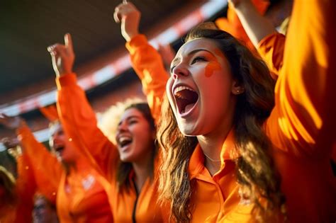 premium ai image dutch female football soccer fans in a world cup stadium supporting the