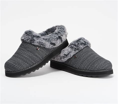 Skechers Bobs Knit Faux Fur Charcoal Clog Slippers Keepsakes 20