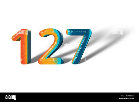 3d Number 127 One Hundred Twenty Seven Lively Colours Stock Photo Alamy