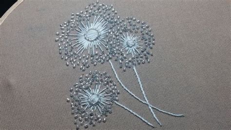 Hand Embroidery Dandelion Flower With Beads Bead Embroidery Patterns